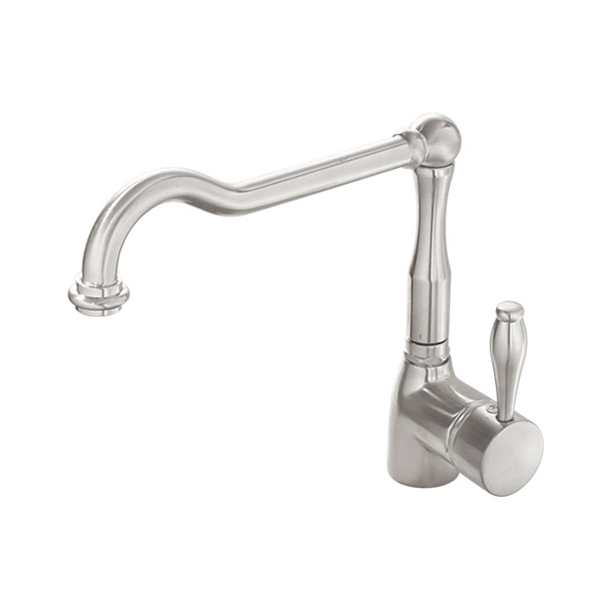 Küchenarmatur aus Edelstahl mit schwenkbarem Auslauf und Einhebelmischer Moderne Küchenarmatur aus Edelstahl mit schwenkbarem Rohr und Einhebelmischer, für Spüle geeignet