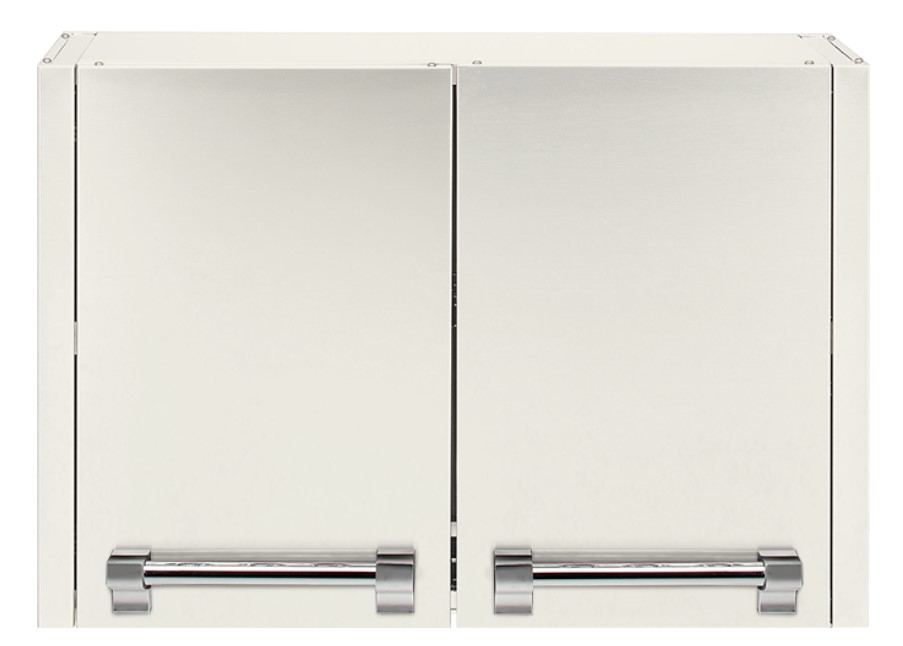 Edelstahl Einbauschrank mit Doppeltür für Outdoor Küche oder Grillstation Doppeltür-Einbauschrank aus Edelstahl für Außenküche, ideal zur Aufbewahrung von Grillzubehör und Utensilien