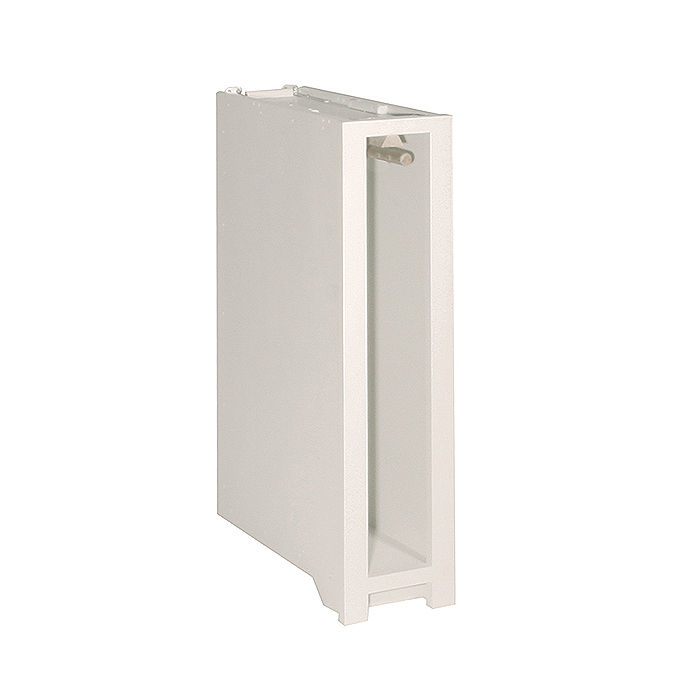 Schmaler Apothekerschrank-Korpus in Weiß für die moderne Kücheneinrichtung, geeignet als Auszugsschrank Schmaler weißer Apothekerschrank-Korpus ohne Front, ideal für Küchen als Auszugsschrank nutzbar