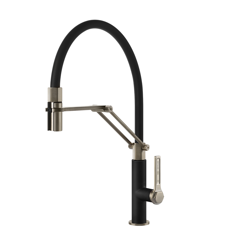 Küchenarmatur schwarz mit Gelenkarm und Brausekopf