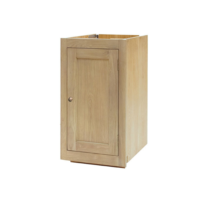 Küchenschrank aus Holz mit einflügeliger Tür, naturbelassen, ideal als Unterschrank für die Küche oder Werkstatt Schlichter, naturfarbener Küchenschrank aus Holz mit einzelner Tür und Griff, geeignet als Unterschrank