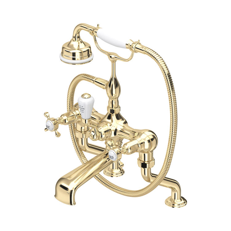 Perrin & Rowe Traditional 3501 Badewannenarmatur mit Handbrause und Kreuzgriffen in Gold