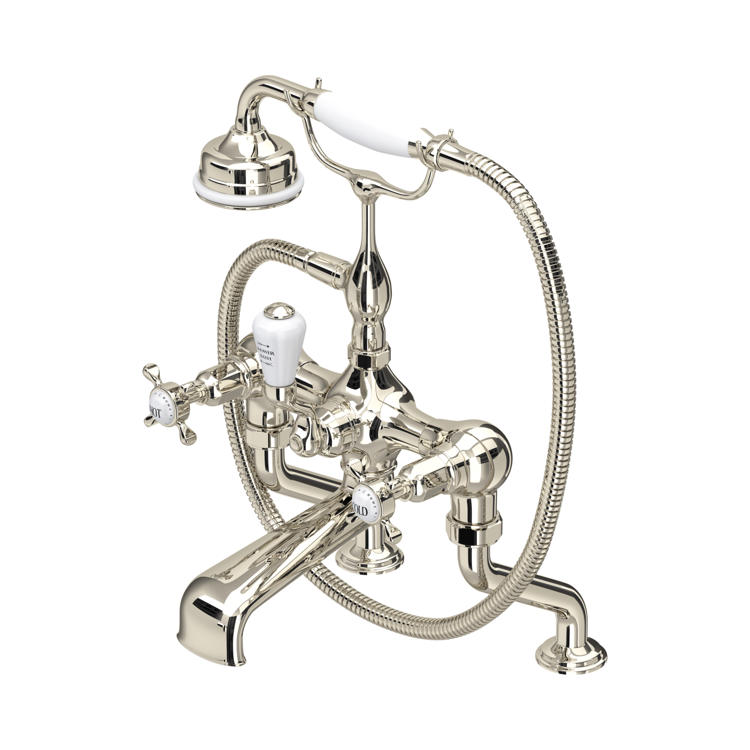 Perrin & Rowe Traditional 3501 Badewannenarmatur mit Handbrause und Kreuzgriffen in Nickel