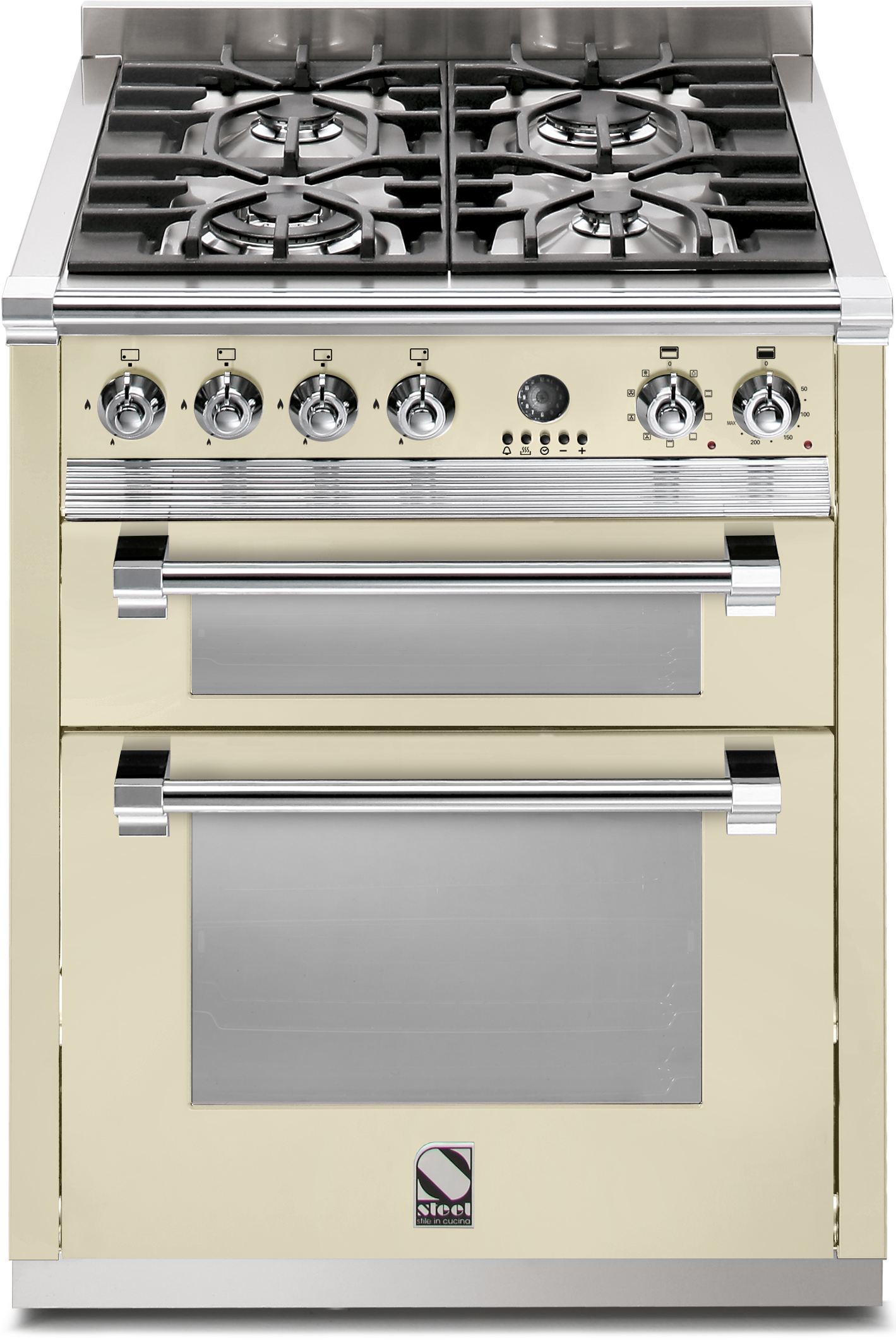 Freistehender Gasherd mit 4 Brennern und Doppelofen, Creme