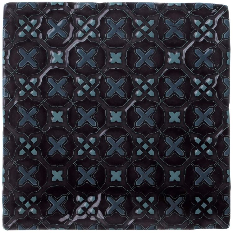 Keramikteller quadratisch mit dunkelblauem X-Muster