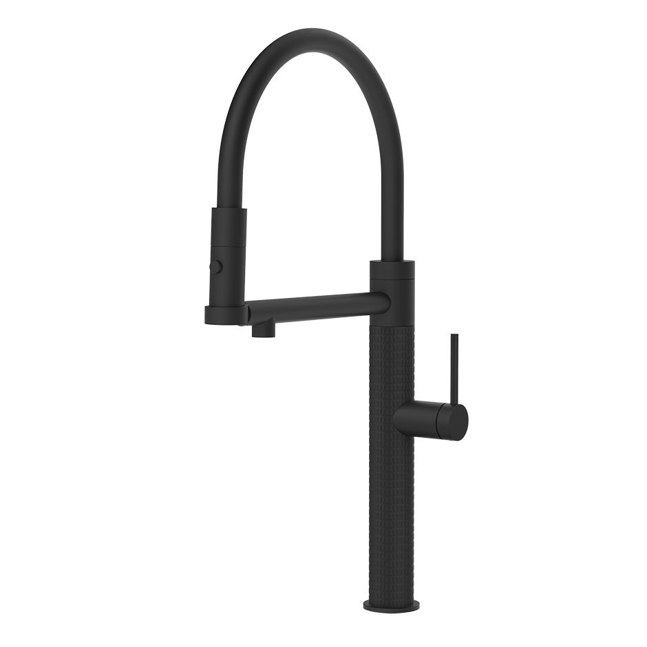 Mattschwarze Küchenarmatur, hoher Bogen, Einhebelmischer