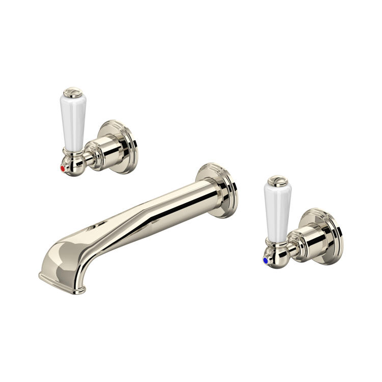 Perrin & Rowe Traditional 3545 3-Loch-Waschtischarmatur zur Wandmontage mit Hebelgriffen in Nickel