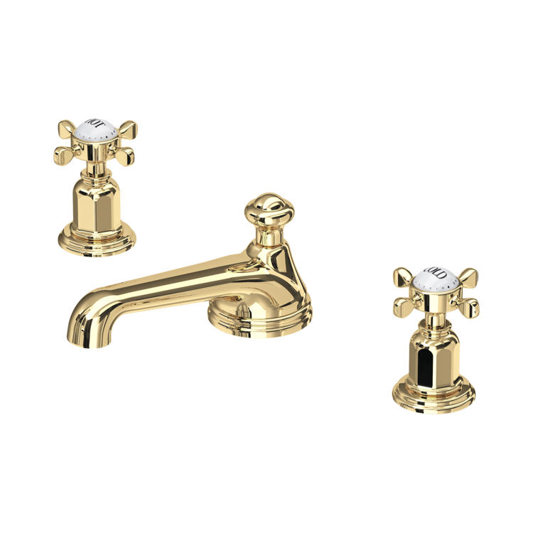 Perrin & Rowe Traditional 3706 3-Loch-Waschtischarmatur mit Kreuzgriffen in Messing poliert