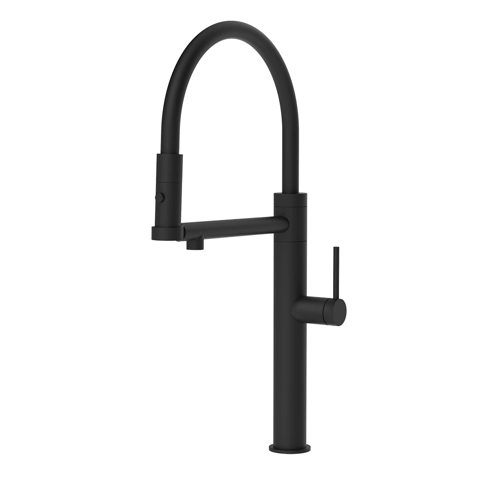 Moderne schwarze Küchenarmatur mit herausziehbarer Brause