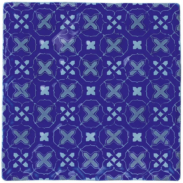 Blaue dekorative Fliese mit X-Ornament, quadratisch