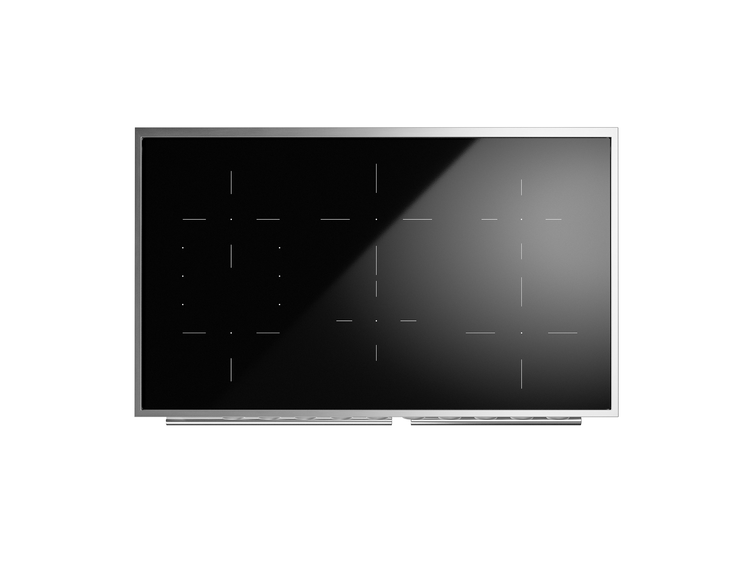 Modernes Induktionskochfeld mit vier Kochzonen und flachem Design Schwarzes Induktionskochfeld mit Edelstahlrahmen, vier Kochzonen und modernem, flachen Design