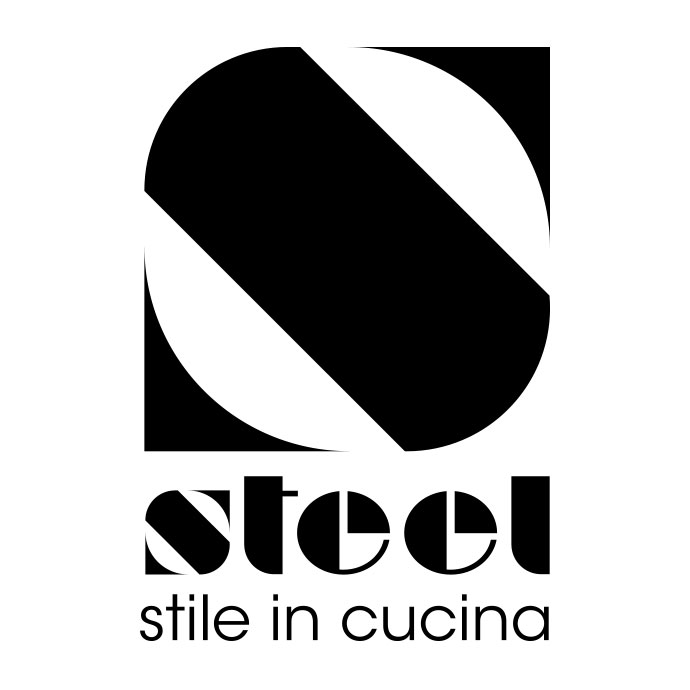 Steel Logo – Stilvolles Design für Kücheninnovationen Schwarzes Steel Logo mit dem Schriftzug 'steel stile in cucina', geeignet für moderne Küchengeräte und Küchendesign