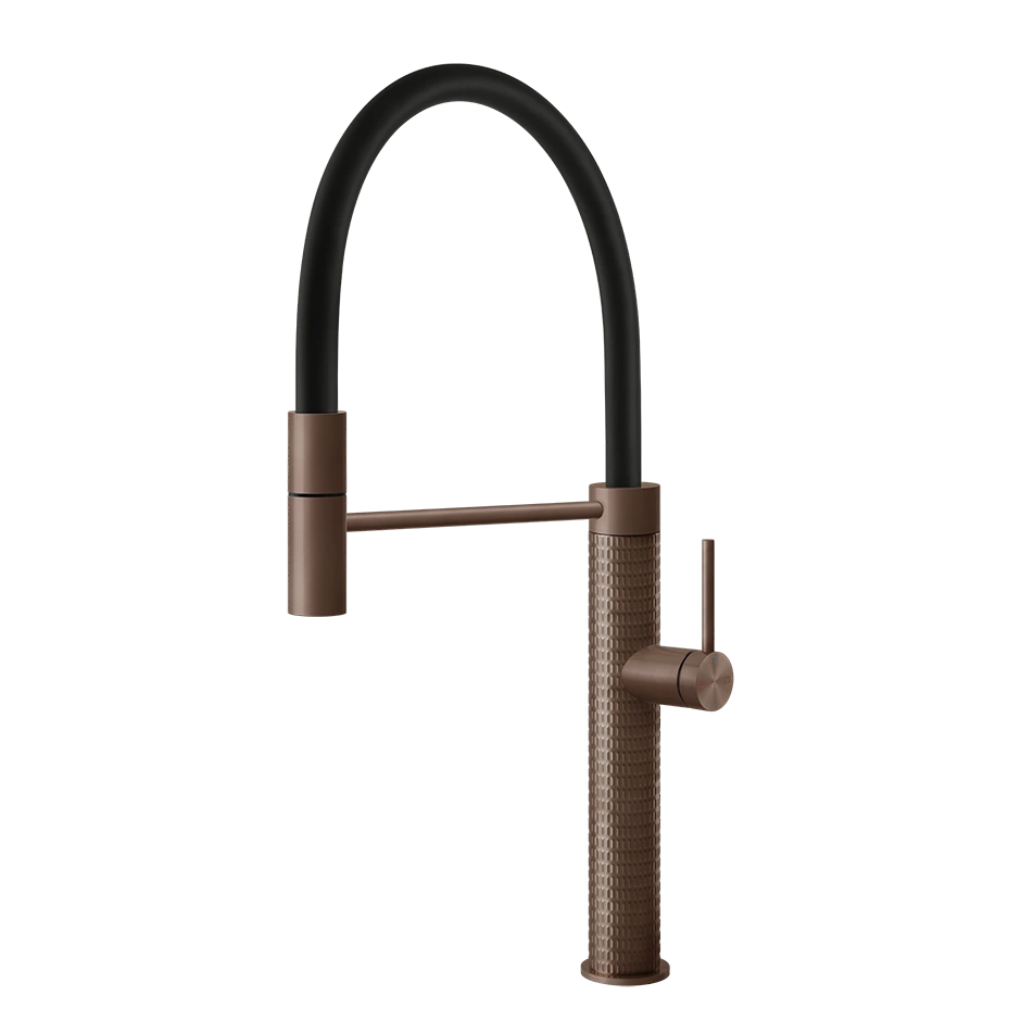 Design Küchenarmatur Bronze, flexibler Auslauf, Einhebel