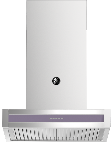 Moderne Kamin-Dunstabzugshaube aus Edelstahl, Wandmontage, mit Baffle-Fettfiltern, Drucktastenbedienung und LED-Beleuchtung; geeignet für Abluft oder Umluft, geradliniges Design für saubere Luft in der Küche.