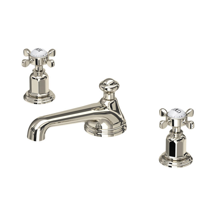 Perrin & Rowe Traditional 3706 3-Loch-Waschtischarmatur mit Kreuzgriffen in Nickel