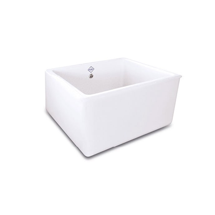 Weiße Keramikspüle für Küche oder Hauswirtschaftsraum, modern und quadratisch Quadratische, weiße Keramikspüle mit glänzender Oberfläche für Küche oder Hauswirtschaftsraum