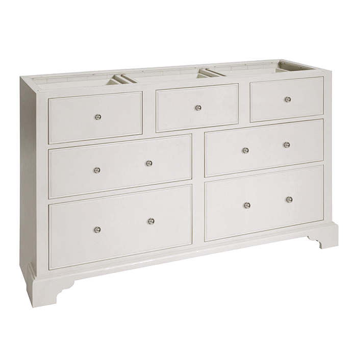 Weiße Kommode mit acht Schubladen aus Holz, klassisches Design Schlichte, weiße Holzkommode mit acht Schubladen und silberfarbenen Griffen, ideal für Schlafzimmer oder Flur