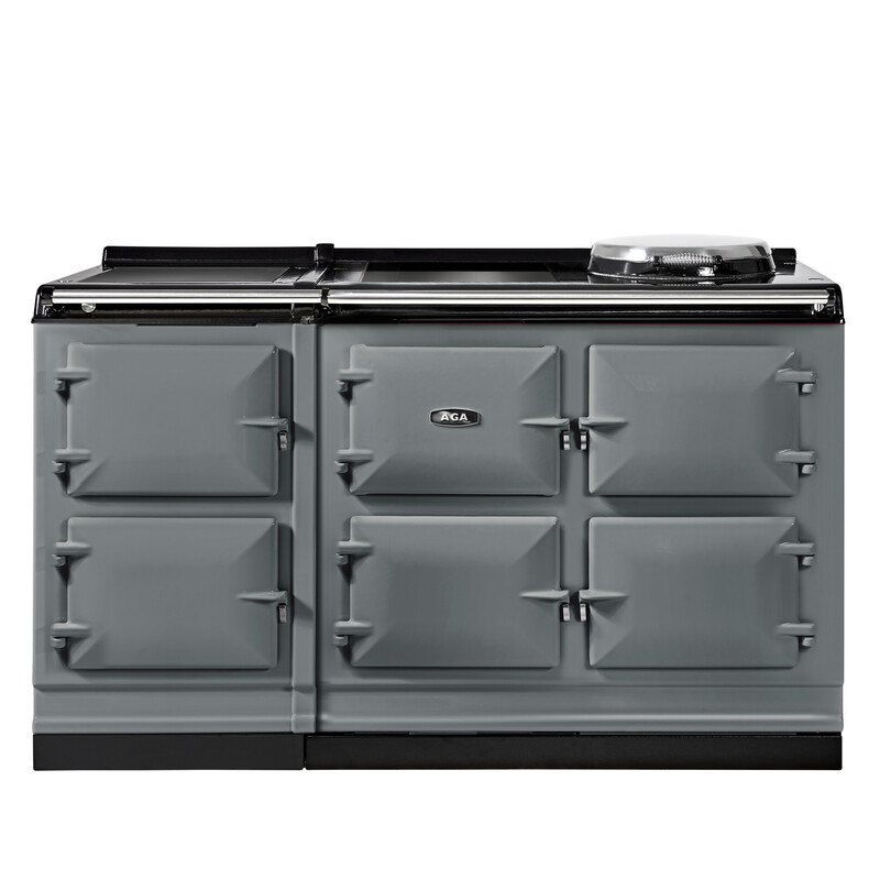 Grauer AGA Herd mit sechs Türen, klassisches Küchengerät für Backen und Kochen