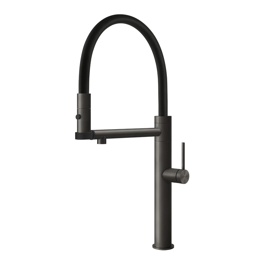 Schwenkbare Profi-Küchenarmatur mit Brause, Schwarz matt