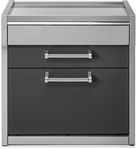 Unterschrank in modernem Design mit zwei Schubladen, grauen Fronten und silberfarbenen Metallgriffen