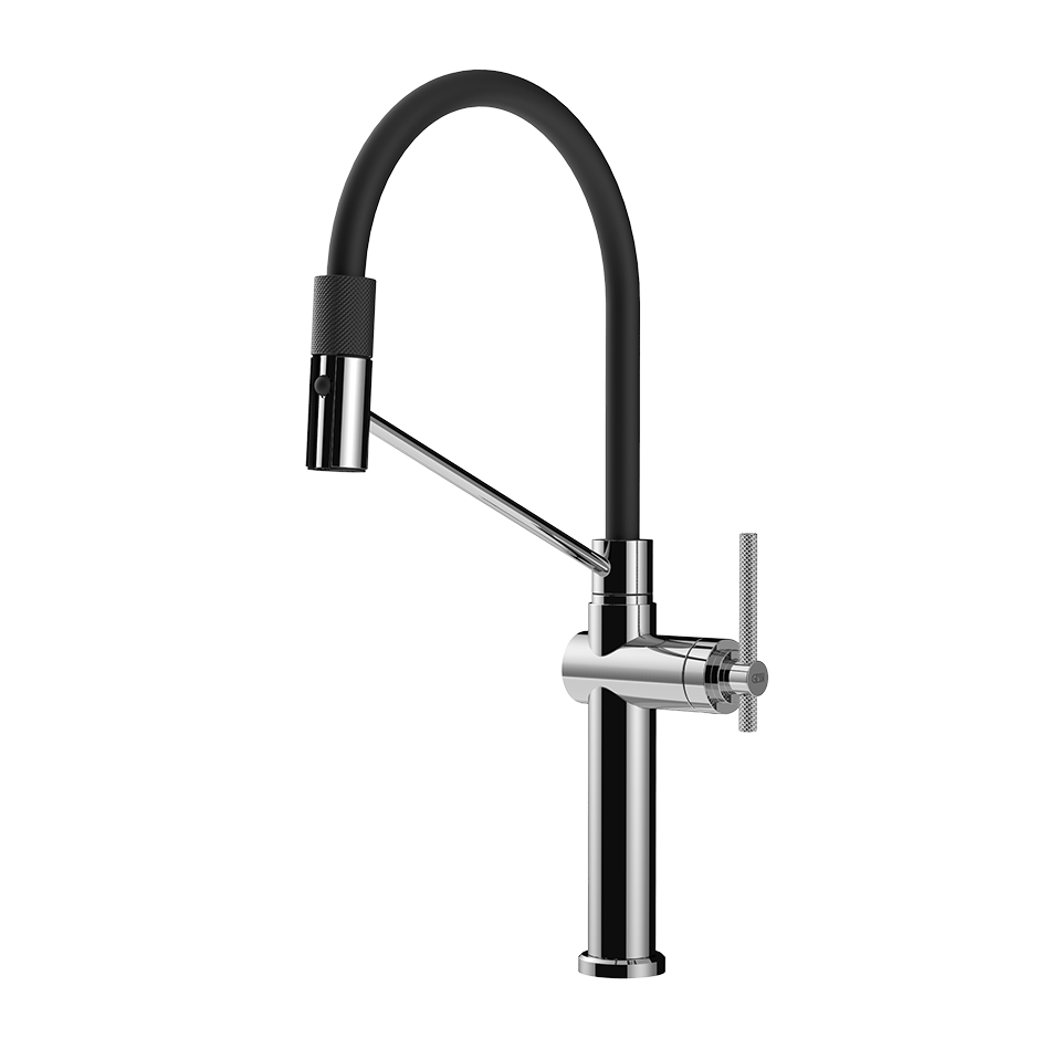 Moderne Küchenarmatur mit Ausziehbrause, Schwarz/Chrom