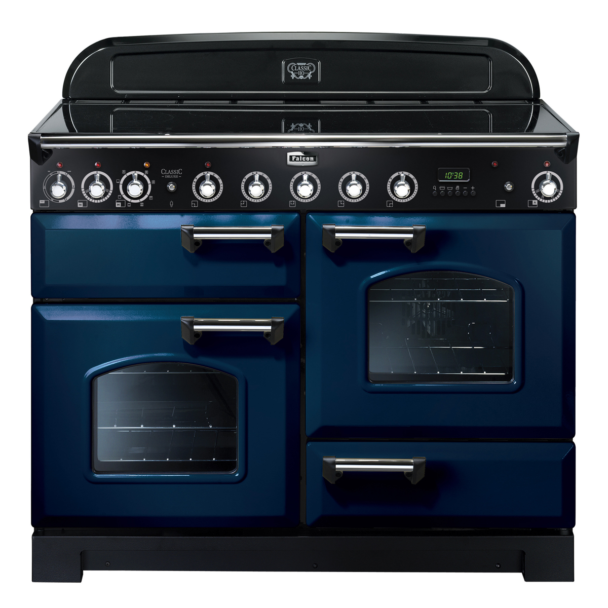 Induktionsherd Falcon Classic Deluxe 110, dunkelblau, mit vier Backofentüren und Bedienfeld