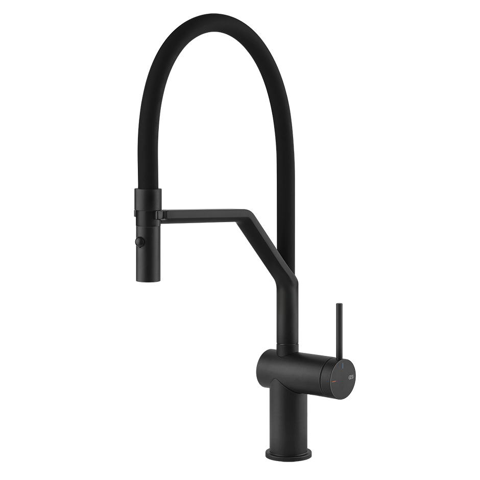 Schwarze Einhebel-Küchenarmatur, flexibler Auslauf, Brause