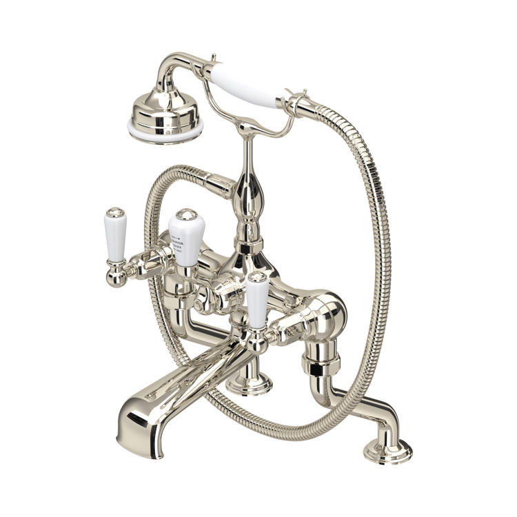 Perrin & Rowe Traditional 3500 Badewannenarmatur mit Handbrause und Hebelgriffen in Nickel