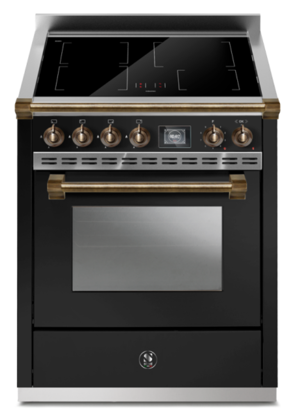 Retro Standherd mit Induktion und Backofen, schwarz