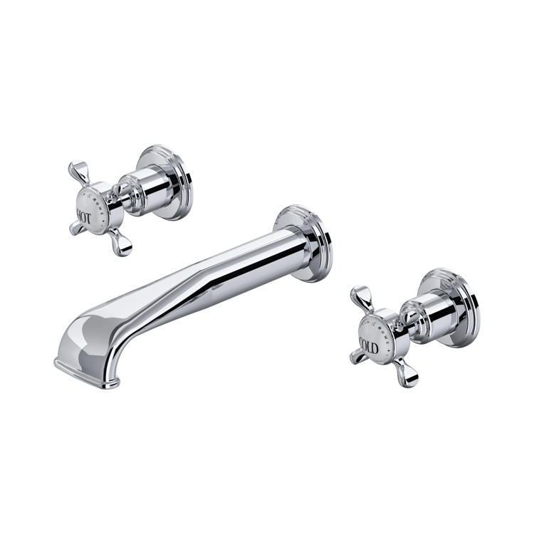 Perrin & Rowe Traditional 3546 3-Loch-Waschtischarmatur zur Wandmontage mit Kreuzgriffen in Chrom