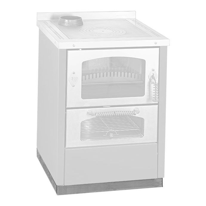 Moderner Holzherd mit Backfach und Sichtfenster für effizientes Heizen und Kochen Abbildung eines modernen Holzherds mit Backfach, Sichtfenstern und Metallgriffen zur Verwendung in Küche oder Wohnraum