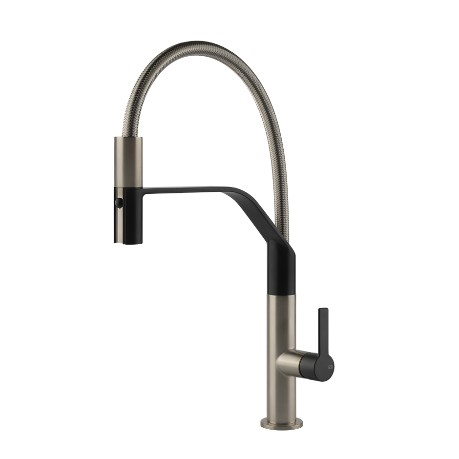 Edelstahl Küchenarmatur, Hochbogen, Ausziehbrause