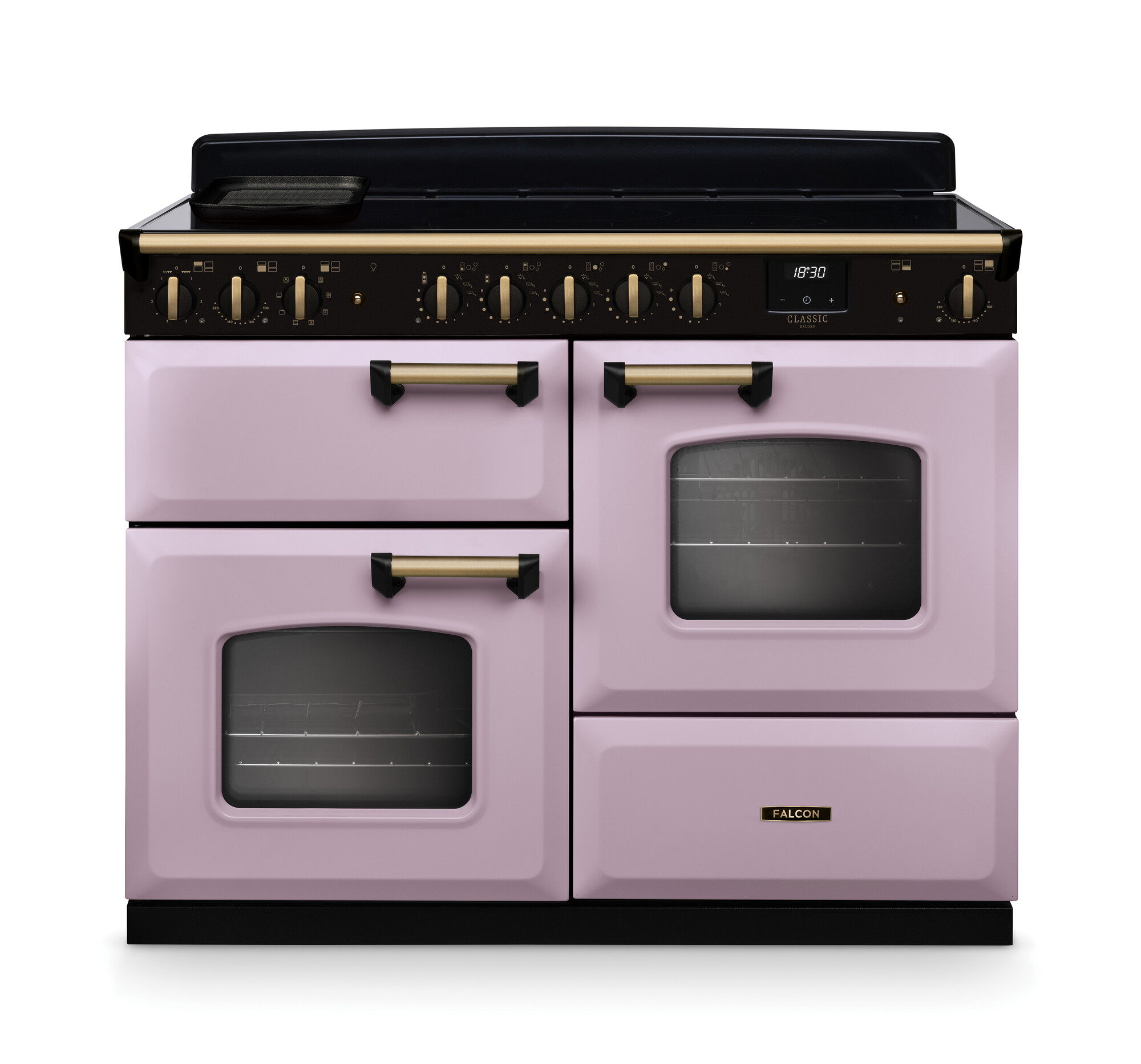 Rosafarbener Falcon Range Cooker mit zwei Öfen, 110 cm