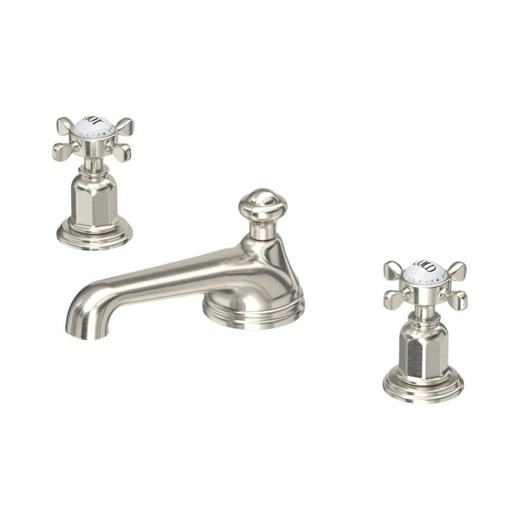 Perrin & Rowe Traditional 3706 3-Loch-Waschtischarmatur mit Kreuzgriffen in Nickel matt
