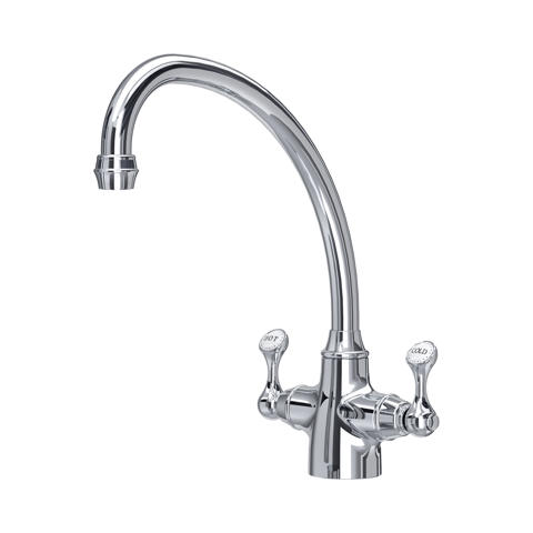 Küchenarmatur aus Chrom mit Zweigriff und hohem Auslauf – klassische Spültischarmatur für die Küche