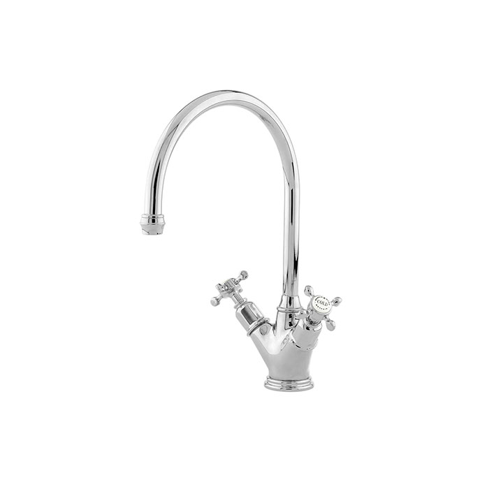 Küchenarmatur im klassischen Design mit zwei Griffen für Warm- und Kaltwasser, Chrom Retro Wasserhahn aus Chrom mit zwei Kreuzgriffen für Küche oder Bad