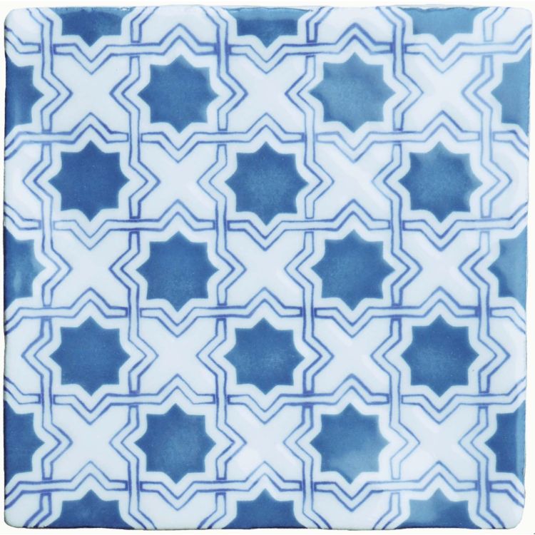Quadratische Fliese mit blauem Stern-Ornament