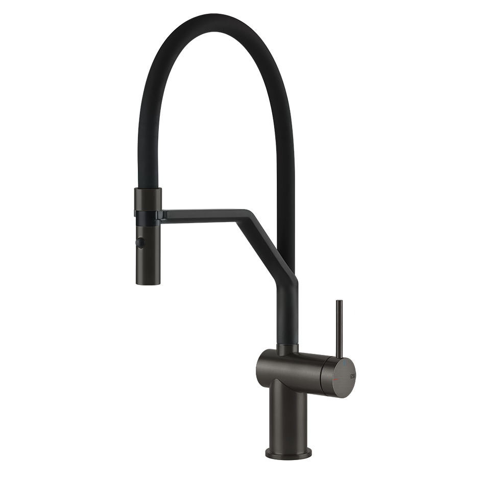 Moderne Einhebel-Küchenarmatur, schwarz, Flexschlauch