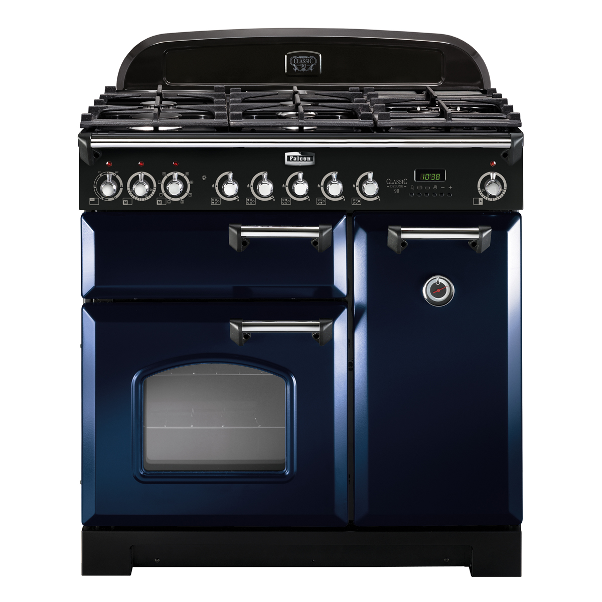 Blauer Falcon Classic Deluxe 90 Standherd mit Gaskochfeld, drei Öfen und Edelstahlelementen