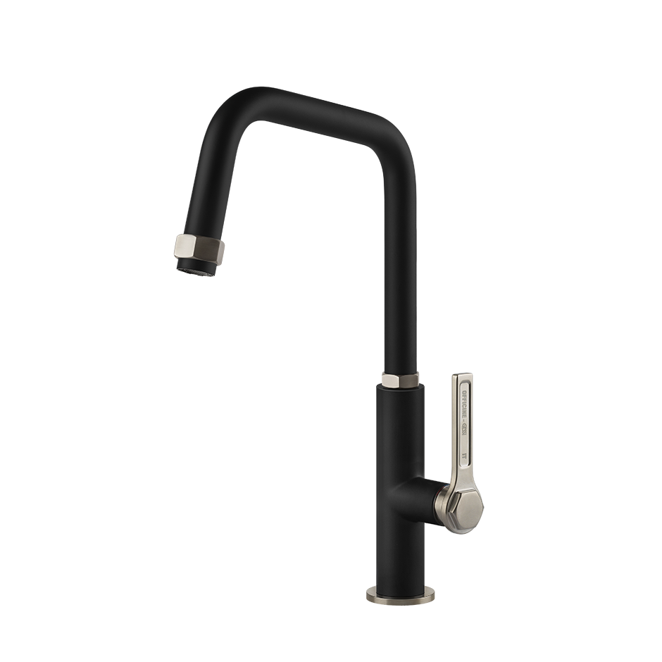Schwarze Einhebel-Küchenarmatur mit hohem Auslauf