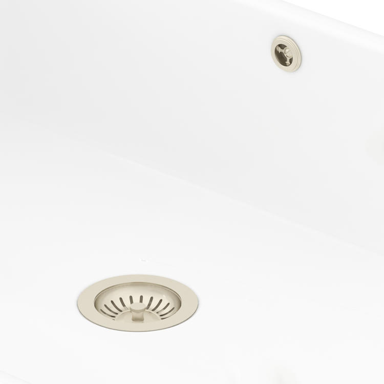 Ablauf- und Überlaufgarnitur von Perrin & Rowe für Einzelbecken: Siebkorb-Ablauf mit Überlauföffnung in der Spüle; Komplettset inkl. Basket-Waste-, Überlauf- und Ablaufanschluss-Kit für dichten, sicheren Wasserablauf.