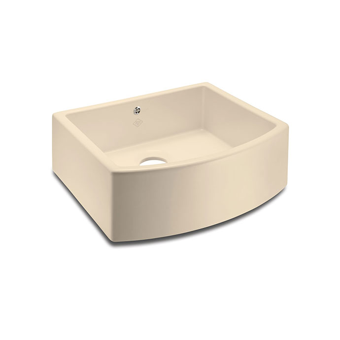 Beiges Keramikspülbecken im modernen Design für Küche oder Bad Abgebildet ist ein beiges, rechteckiges Keramikspülbecken mit abgerundeter Front und Ablauffunktion