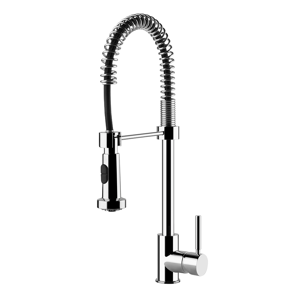 Profi-Küchenarmatur mit Spiralfeder und Brause