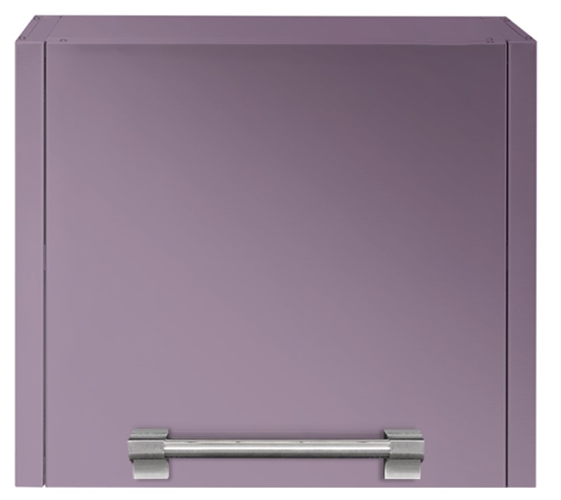 Lila Küchenschrank mit Metallgriff – modernes Design, hochwertige Verarbeitung Violetter Küchenschrank mit silbernem Griff, Ansicht von vorne