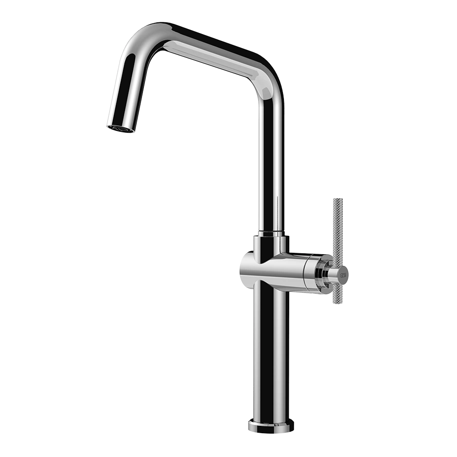 Moderne Küchenarmatur aus Chrom mit seitlichem Hebel