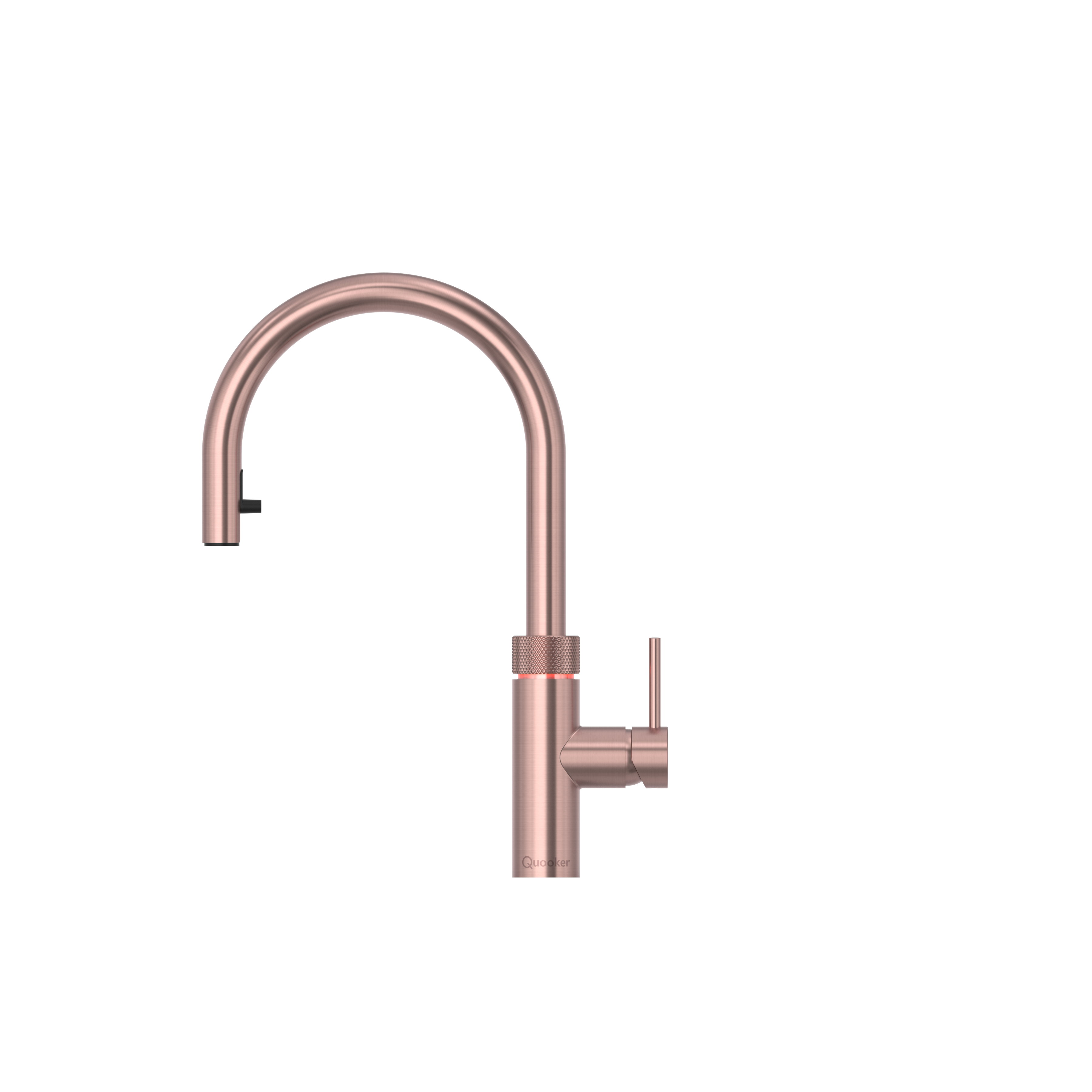 Seitliche Ansicht einer modernen Küchenarmatur aus Kupfer mit elegantem, minimalistischem Design