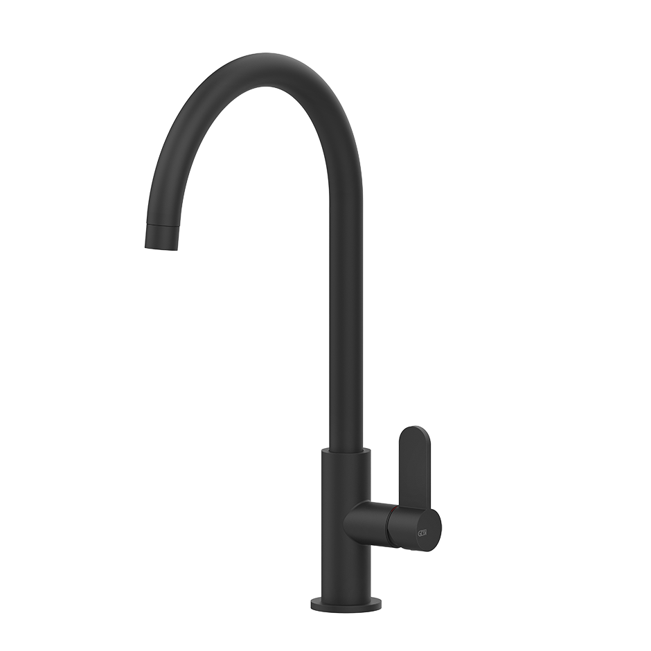 Schwarze Küchenarmatur matt mit hohem Auslauf, Einhebel
