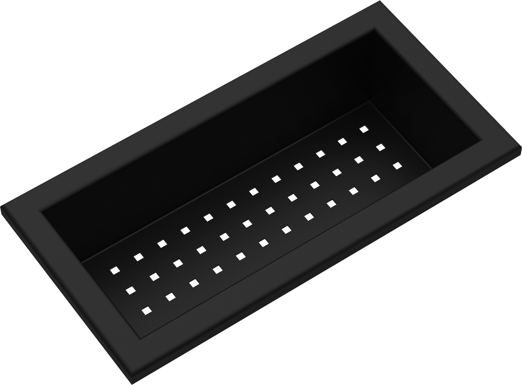 Schwarzes Abtropfsieb aus Metall mit eckigen Löchern für die Spüle Modernes schwarzes Abtropfsieb aus Metall, rechteckig mit quadratischen Löchern, ideal für Küchenspülen