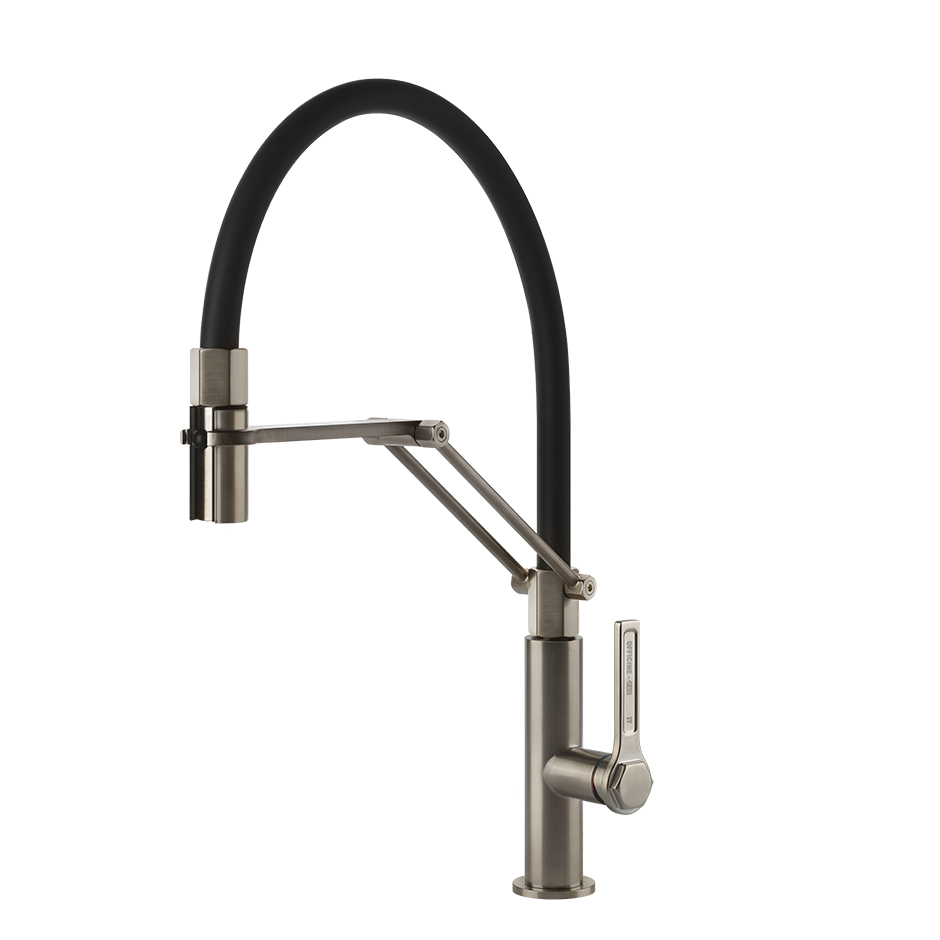 Einhebel Küchenarmatur mit Brause, Edelstahl, Schwarz