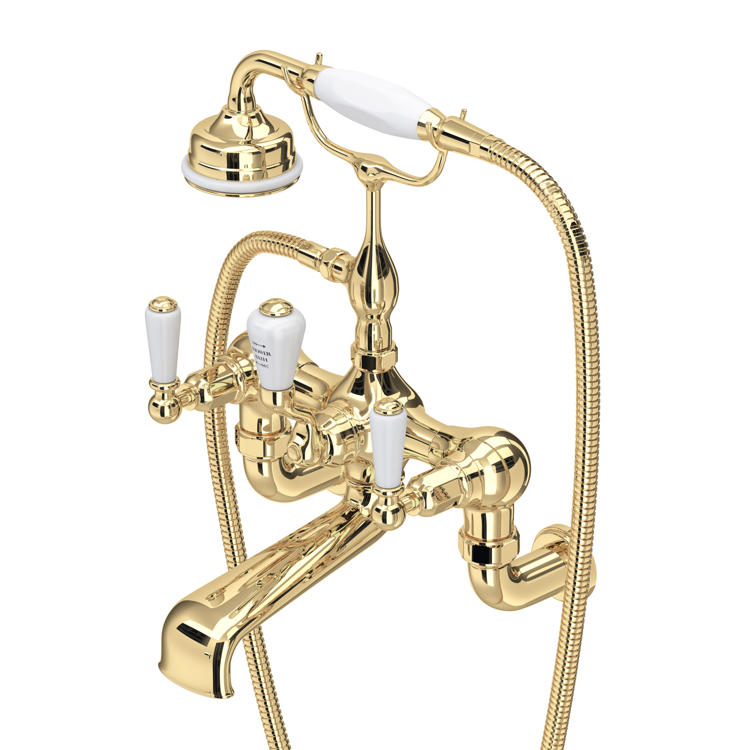 Perrin & Rowe Traditional 3510 Badewannenarmatur mit Handbrause für Wandmontage in Messing poliert